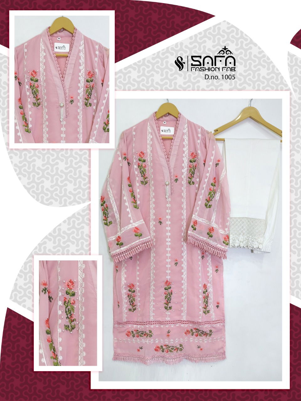 Safa Fashion Fab 1005 Heavy Festive Wear Georgette Top With Bottom Collection